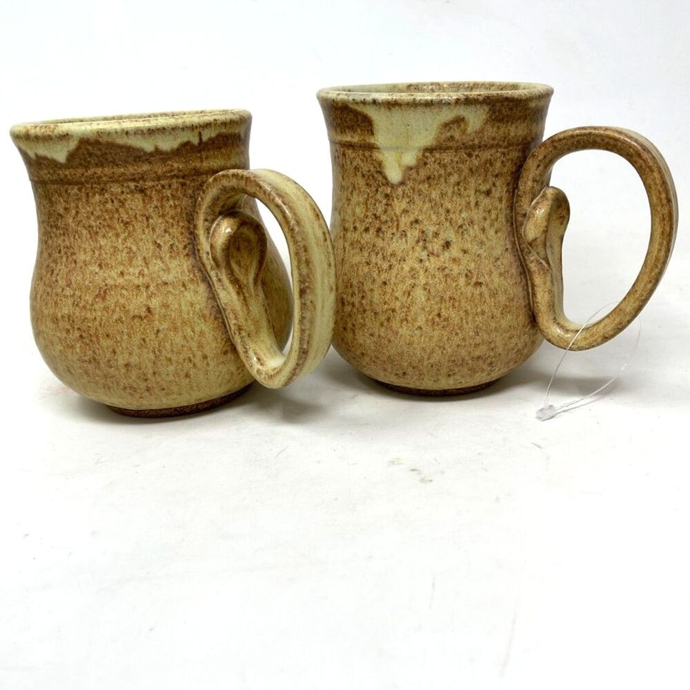 2 Handmade Studio Ceramic Stoneware Pottery Speckled Coffee Cup Mugs Set 4.5x3.5